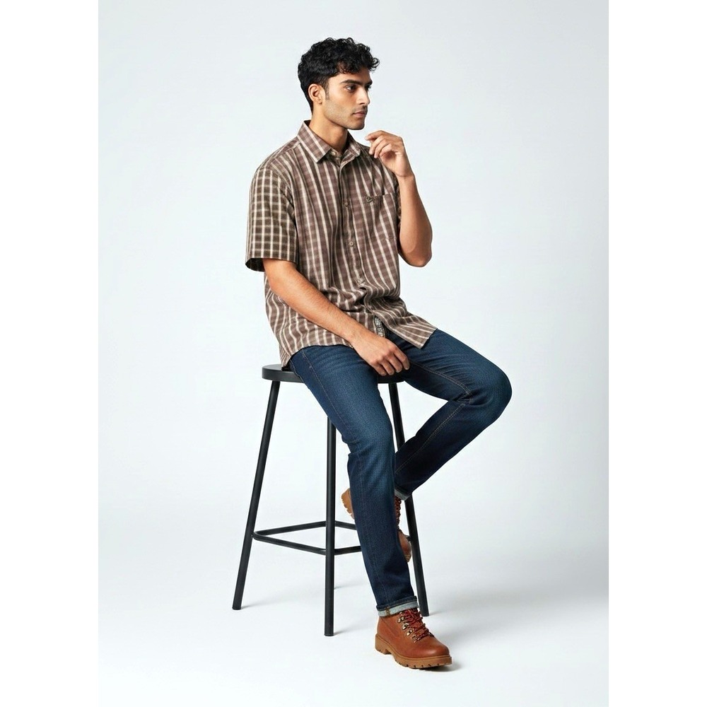 The North Face Men’s Brown/Gray Plaid Woven Modal/Poly Button-Up Pockets M